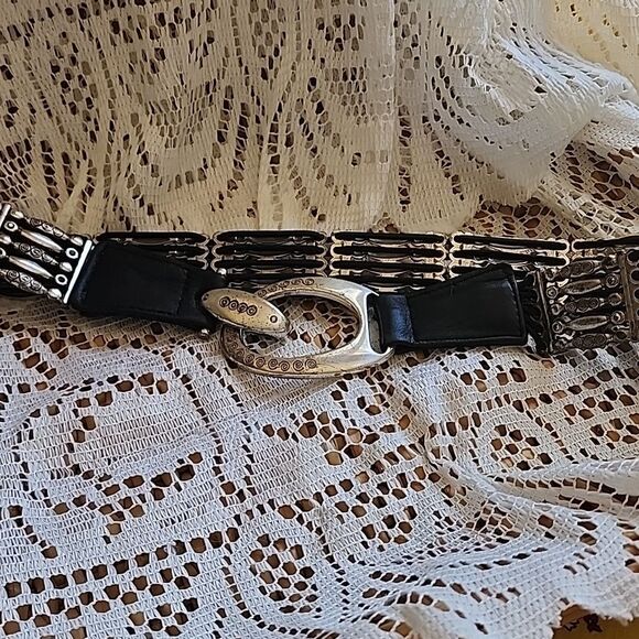Vintage Chicos Size M Leather, Rhinestone And Metal Belt - Picture 4 of 9
